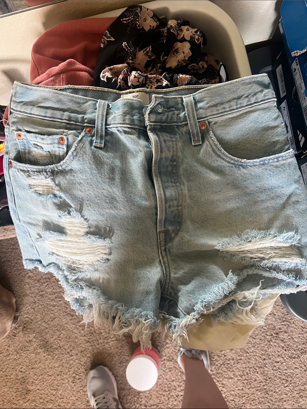 Levi's Light Blue Distressed Denim Cutoff Shorts